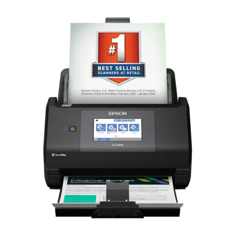 Epson - WorkForce ES-590W Wireless & USB High-Speed AI & Cloud Ready Desktop Color Duplex Document Scanner - Black