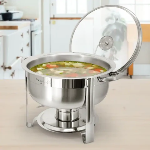 MegaChef - 7.9 Quart Round Stainless Steel Professional Chafing Dish/Food Warmer/Buffet Server Serving Trays - Silver