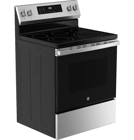 GE - 30 in. Wide 5 Elements 5.3 Cu. Ft. Freestanding Electric Convection Range with Steam Cleaning and EasyWash Tray - Stainless Steel