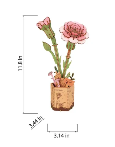 3D Puzzle - DIY 3D Wood Puzzle Pink Carnation 124pcs