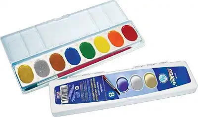 Prang - Semi-Moist Washable Metallic Watercolor Paint with Brush, 8 Colors/Set - Multicolor