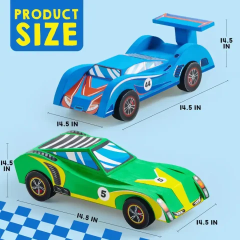 Joyfy - 4 Pcs Wooden Race Cars - Building & Painting Arts and Crafts Kit, Race Car Toys, Birthday Gift for Boys & Girls Age 8+
