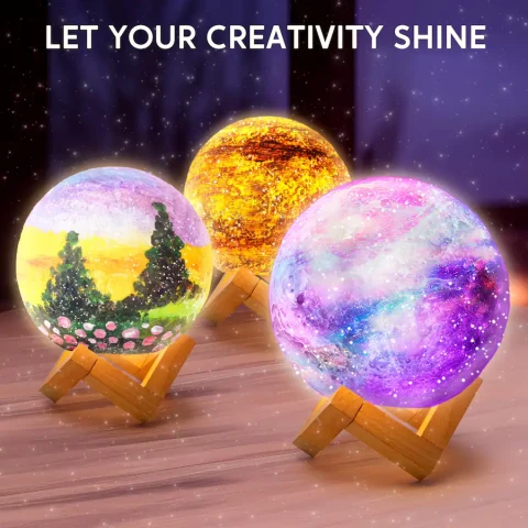 Joyfy Joyfy - 3D Moon Lamp Painting Kit, DIY Your Own Moon Light, KIds Painting Crafts, Ideal Birthday Gifts for Boys Girls 6+ - Multicolored