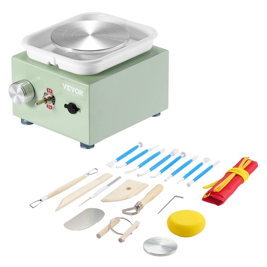VEVOR - Mini Pottery Wheel, 0-320RPM Adjustable Speed Detachable Basin Forming Machine - Green